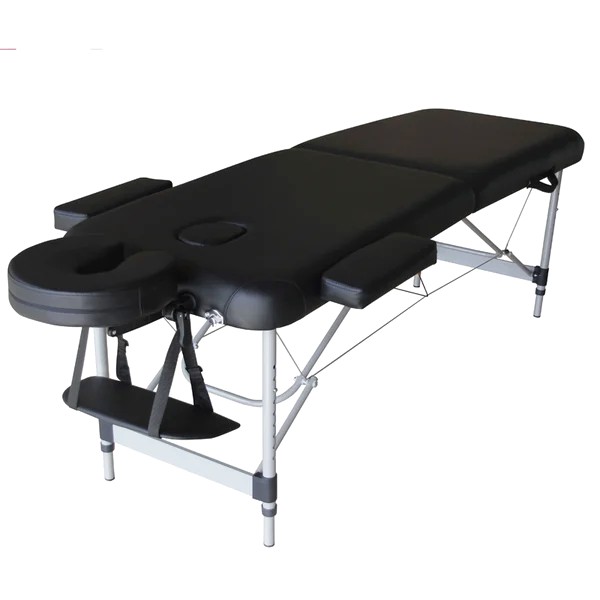 Camilla plegable de aluminio Kinefis Standard: dos cuerpos, ligera y resistente, cabezal regulable 186 x 60 cm (color negro) - OUTLET